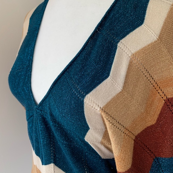 Y2K Metallic sparkle cotton knit bat wing sleeve S - Picture 12 of 14